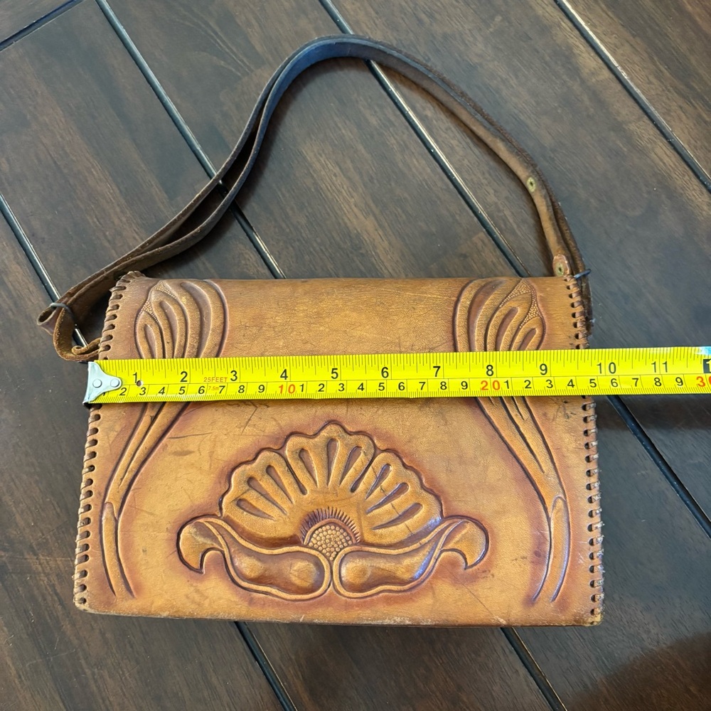 Vintage Handcrafted Mexican Tan Leather Bag Set Trio Genuine Cowhide Western - Picture 7 of 16